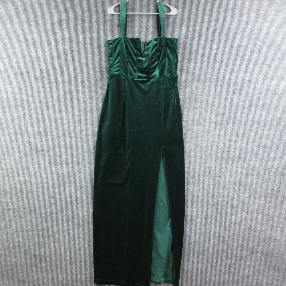 Lulus Dress Womens XL Green Velvet Maxi Sweetheart Strappy Side Slit Formal NWT